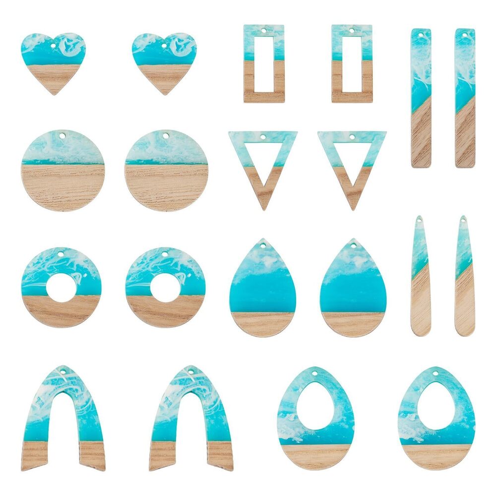 5102 Beadthoven 20pcs/10 Pairs Sky Blue Leaf Resin Wood Charms DIY Bohemian